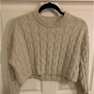 ARITZIA Babaton Women Glory Merino Wool Cropped Sweater Heather Birch